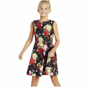 Baker By Ted Baker Dress Girls 8 Black Multi Floral Party Flower Girl Church